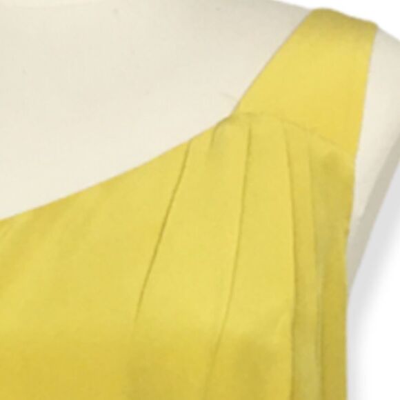 Nell Couture Yellow One Shoulder Black Tie 100% Silk Dress Size 4 - Picture 5 of 8